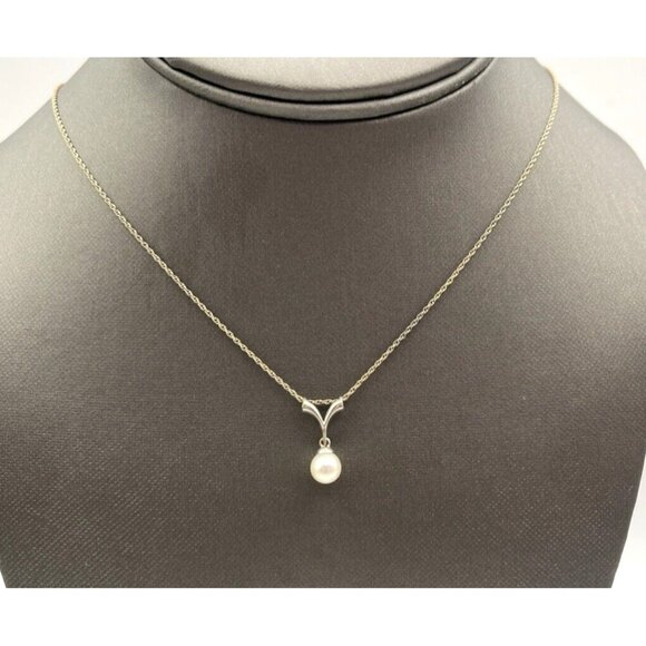 14k White Gold Akoya Pearl Sliding Drop Pendant Necklace 18